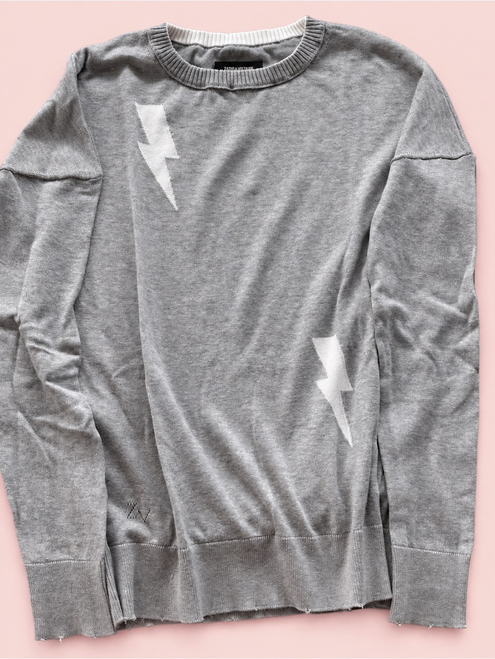 Zadig & Voltaire Gray Lightning Bolt Crewneck Sweater